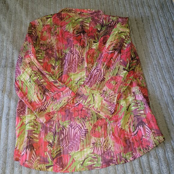 Ms Lee Shirt Women's XL Red 3/4 Sleeve Button Up Business Casual Forest Print - Picture 2 of 5